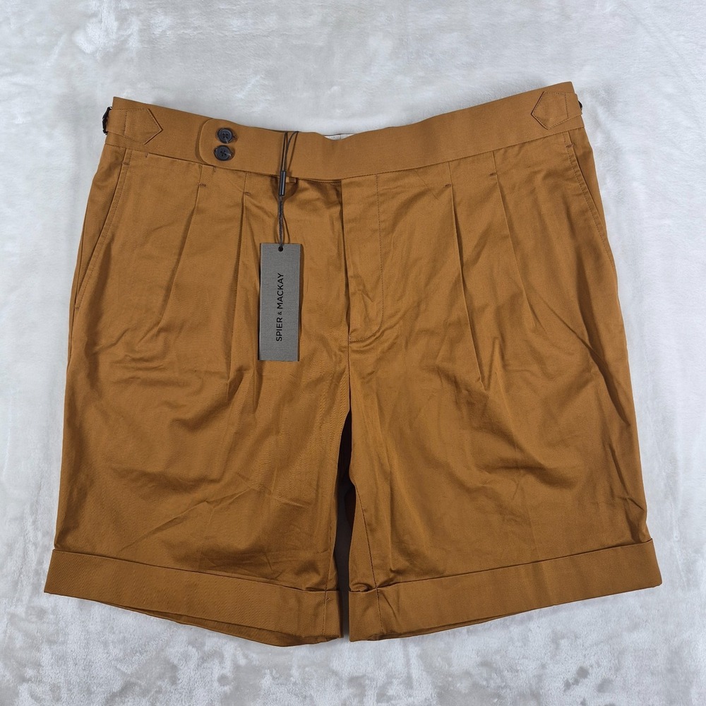 Spier & Mackay Shorts Men's 38 Brown High‎ Rise Pleated Cuffed Adjustable NWT